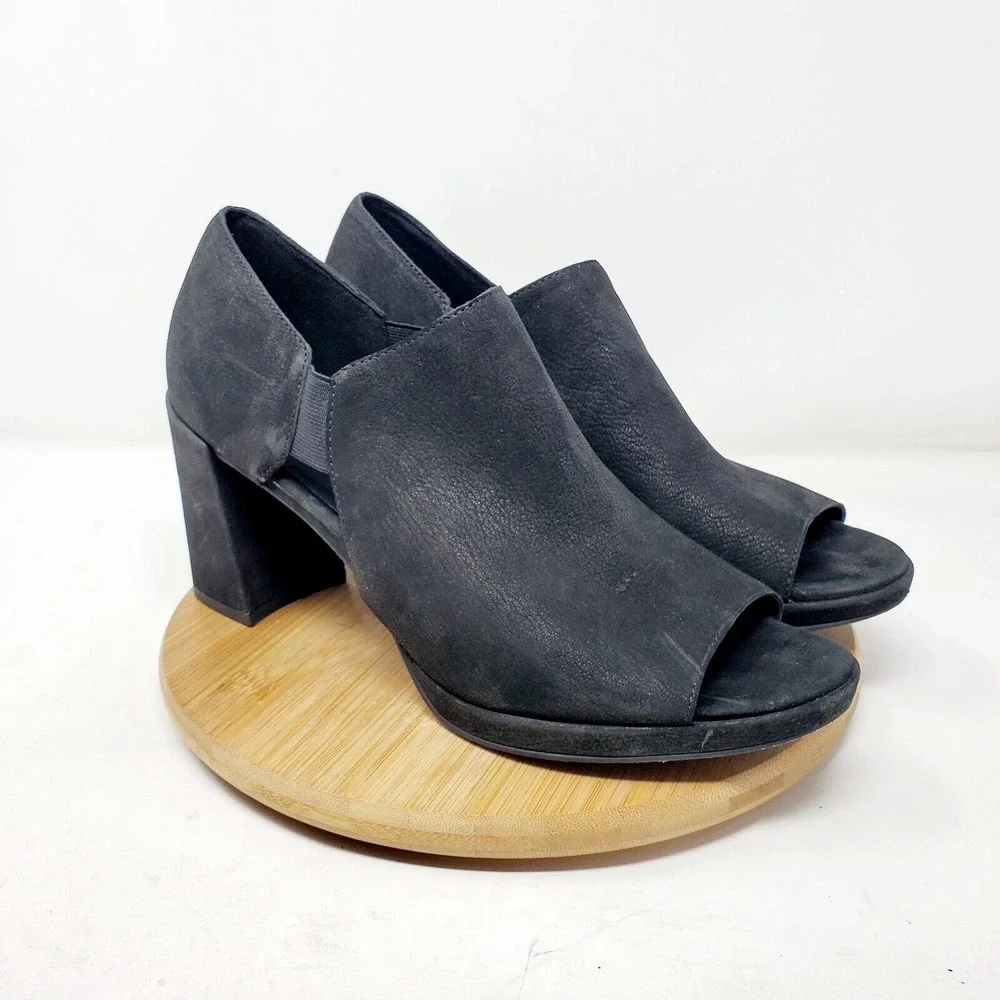 Eileen Fisher Milton Shoes Womens 10 Black Nubuck Cut Out Side Peep Toe‎ Bootie